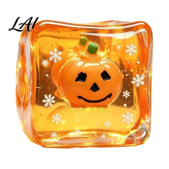Stress Relief Squeeze Toy Halloween Ghost Cube Toy Pumpkin Bat with Clear Snowflake Hand Relaxation Sensory for Party Favors Portable Ball