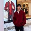 Men's Red Round Neck Sweater: New Year Two-Piece Look, Spring/Autumn Knit, Unisex Base Layer