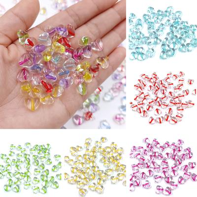 Perline distanziatrici sciolte in acrilico a forma di cuore, 50 pezzi, 7,6*8,5 mm, all'ingrosso, per la creazione di gioielli, trasparenti, multicolore, fai da te, accessori per braccialetti, 9 colori