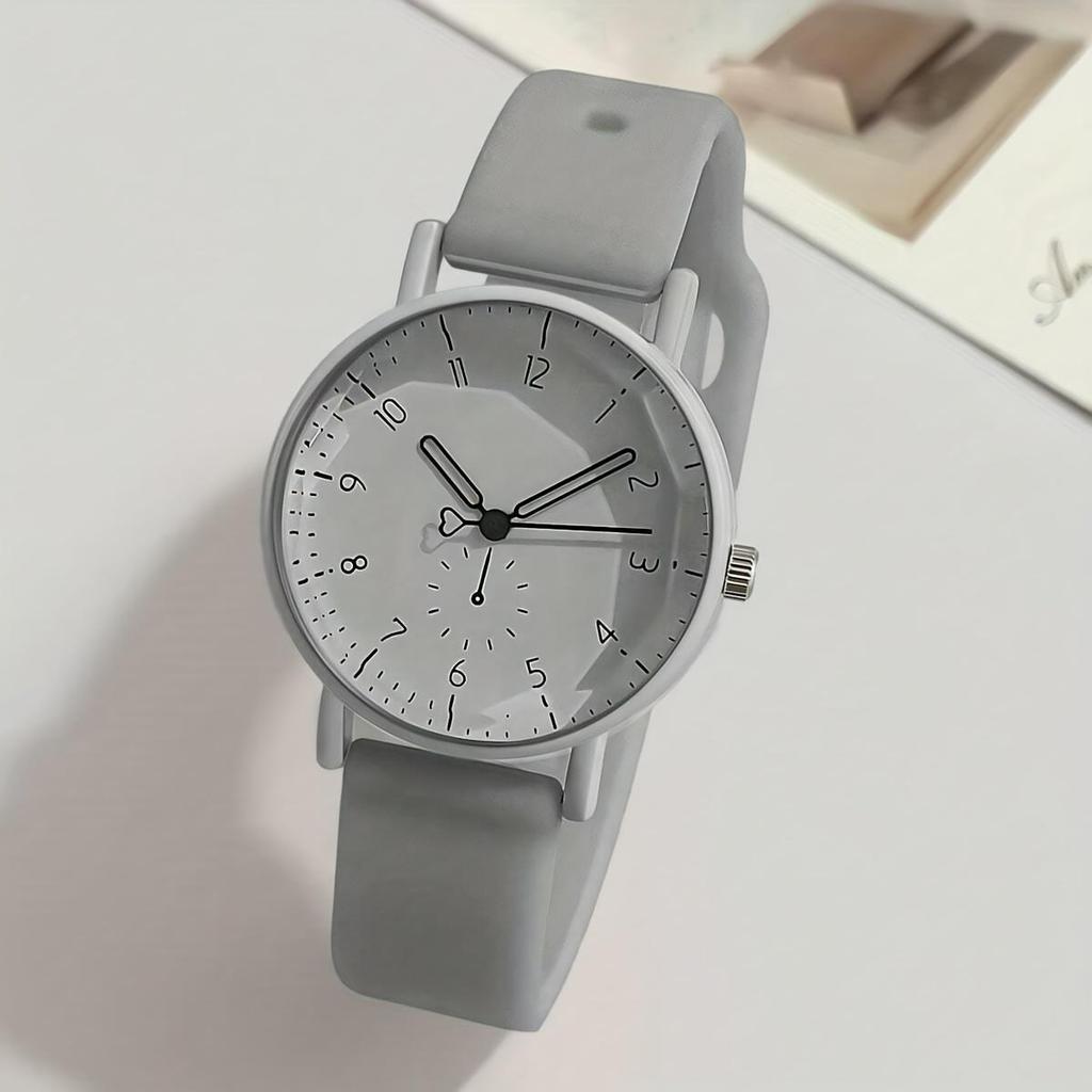 Women's Elegant Minimalist Quartz Watch with Pink Silicone Stra, Cute Round Face with Easy-to-Read Arabic Numbers Everyday Watch