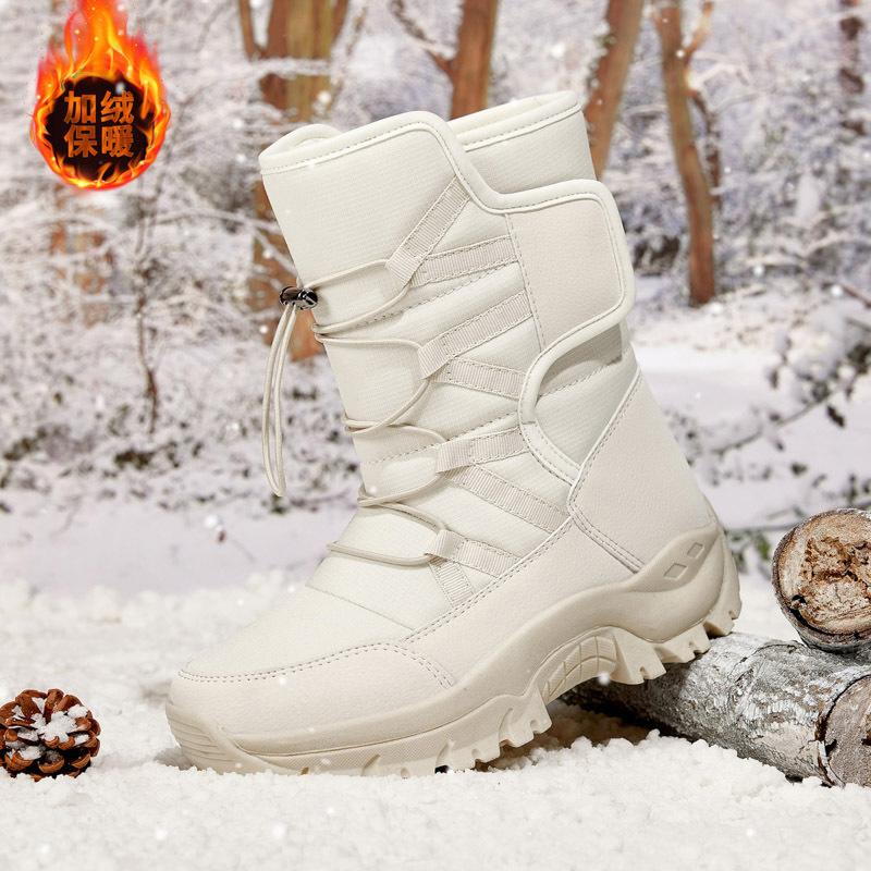 Northeast couple snow boots women's high-top waterproof and non-slip thick cotton shoes men's velvet thermal shoes hiking shoes