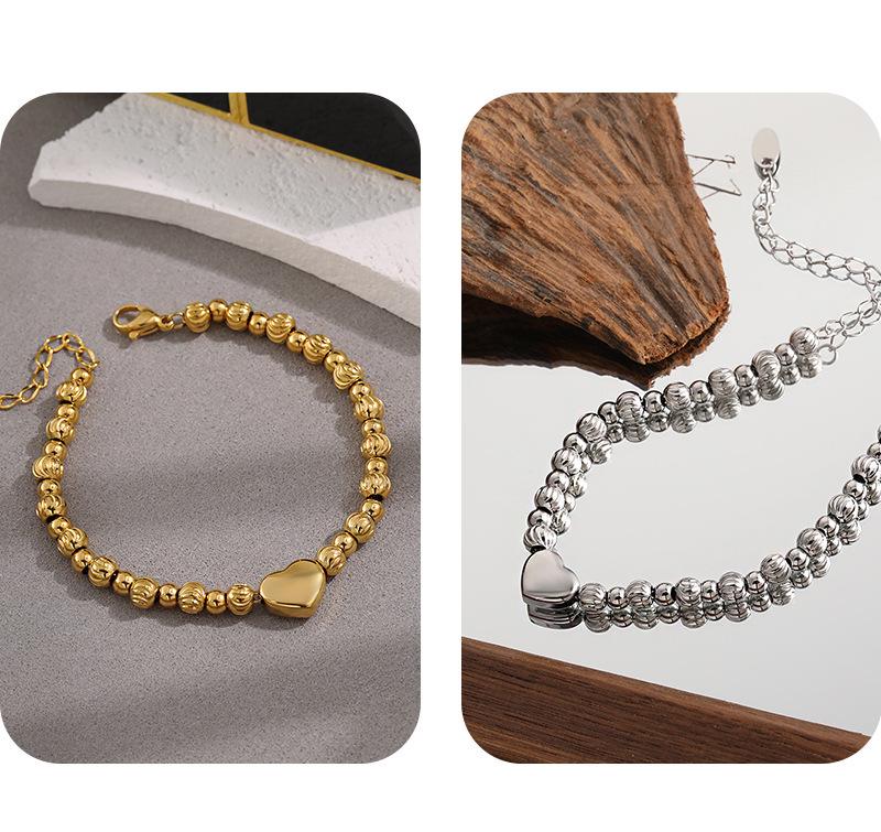 Elegant Heart & Round Bead Bracelet: European & American Style for Girls