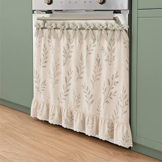 Oven Skirt with 7 Ribbon Ties Mushroom Flower Pumpkin Pattern Farmhouse Kitchen Decorative Cabinet Dishwasher Appliance Oven Curtain