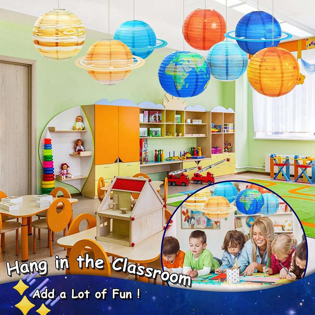 ABWR-16Pcs Space Paper Lanterns Multi-Color Solar System Planets Lanterns 12Inch Outer Space Themed Party Supplies