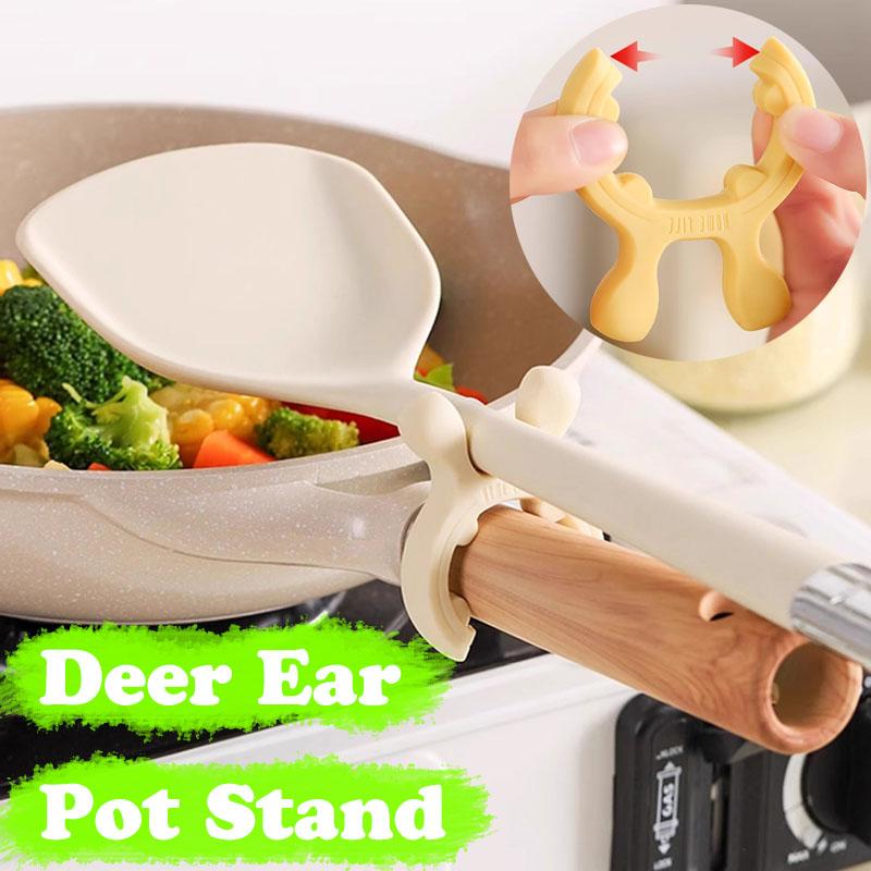 Multifunctional Deer Ear Spatula Holder Anti Scalding Overflow Pot Clip Silicone Spoon Rest Cooking Utensils Clip Kitchen Gadget
