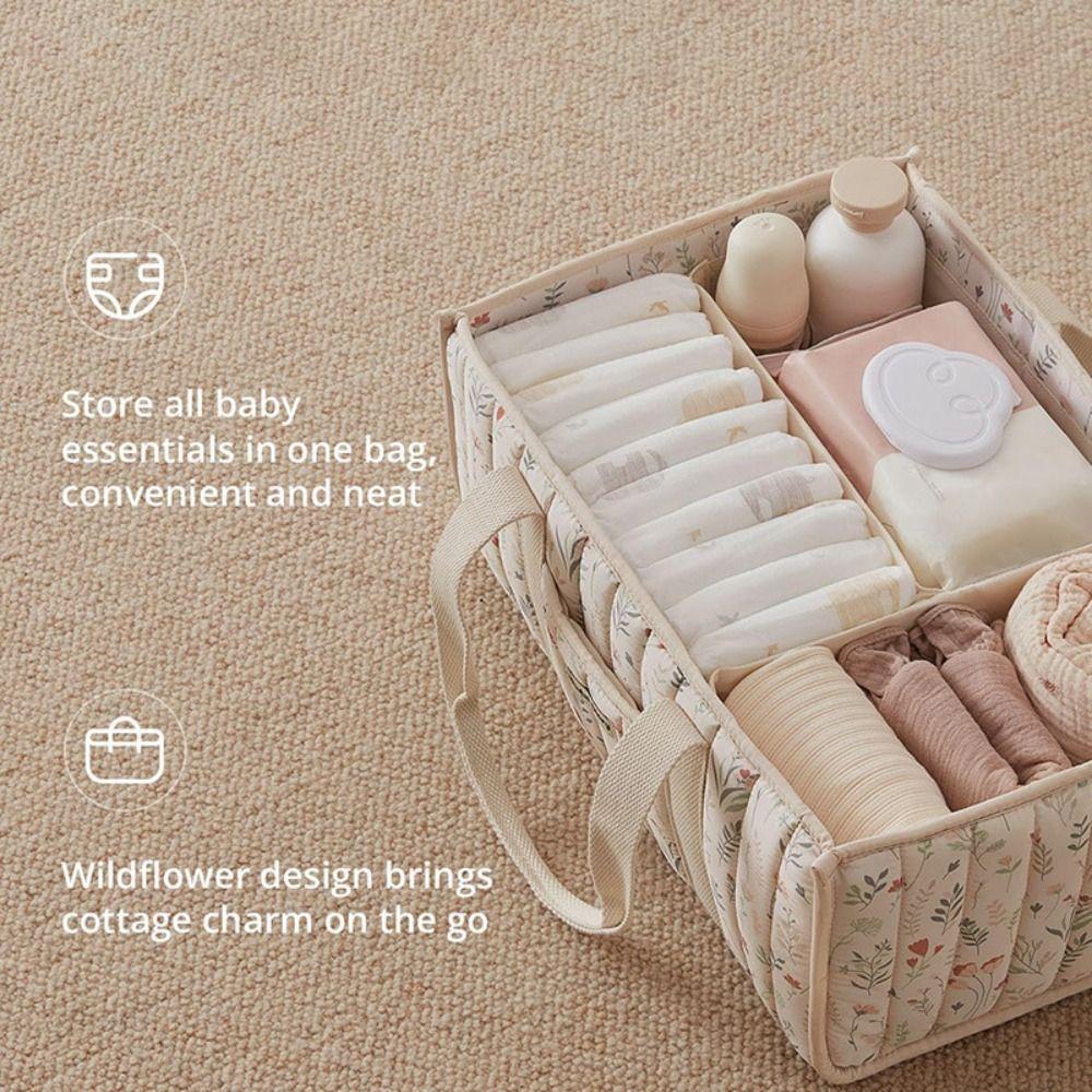 Large Capacity Baby Diaper Organizer Floral Newborn Essentials Nursery Storage Basket Portable Baby Diaper Storage Bag