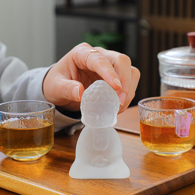 Ancient glazed little monk teapet creative ornament frosted zen glass Tathagata small Buddha statue kung fu tea set tea ceremony