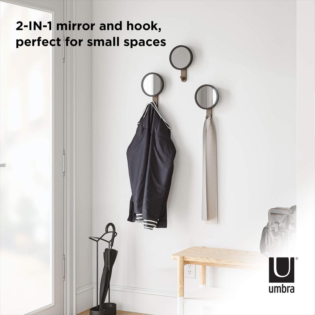 Umbra Hub Mirror Black and Walnut Interior Clothes and Hat Wall Wall Living Item 2318410048 Hook, Single, Wood, Hook, Simple, Non-Slip, Hook, Mount,