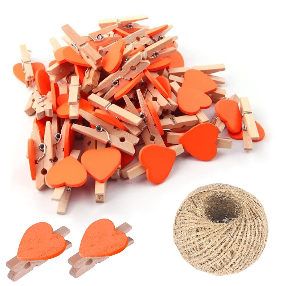 Mini Wooden Heart Clothespins, Multicolor Small Clothespins with Heart,  Tiny Clothes Pins with String for Photos Display,DIY Craft,Wedding Decor