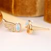 Cute Angel Wings White Opal Oval Stone Stud Earrings For Women Vintage Fashion Gold Color Wedding Jewelry Valentine's Day Gifts