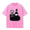 Vintage Acid Wash Oversized T Shirt for Women Men Funny Cartoon Black Cat Beverage Cup Print Short Sleeve Tee Y2K T-shirts