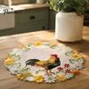 Polyester Embroidery Mats Pastoral Rooster Embroidered Placemat, Decorative Lace Floral Pattern Round Daily Home Dining Accessories Table Mat, Vintage