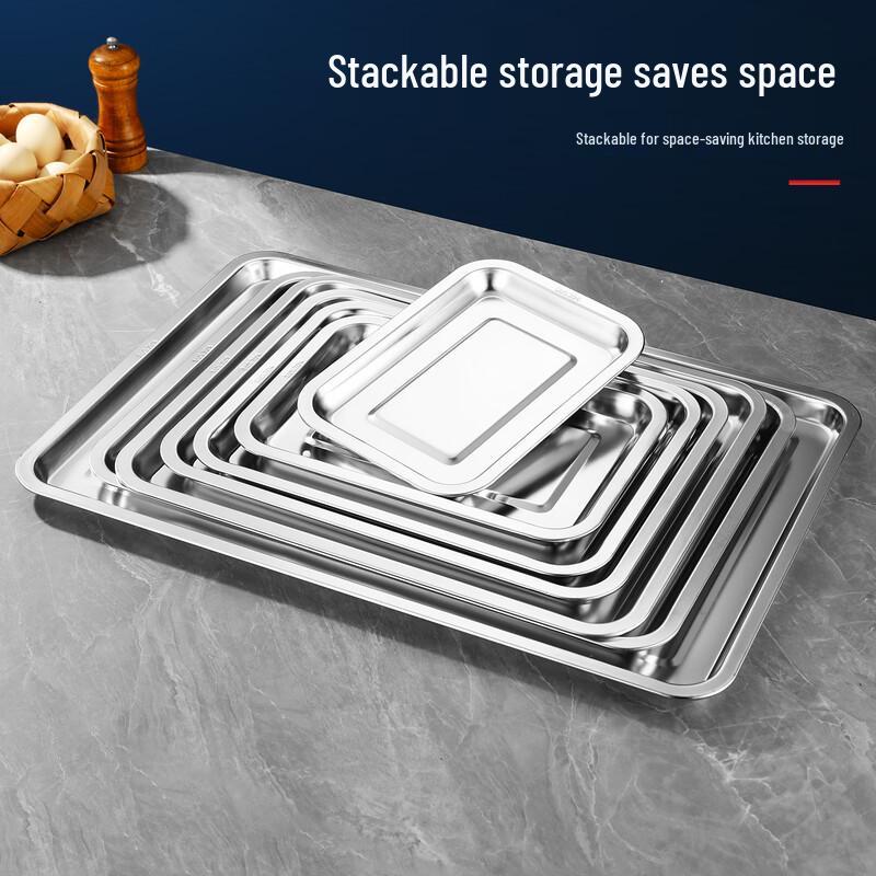 Food Grade 304 Stainless Steel Rectangular Shallow Tray