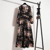 2022 European & American Floral A-Line Dress - Spring, Long Sleeve, Round Neck, Slim Fit