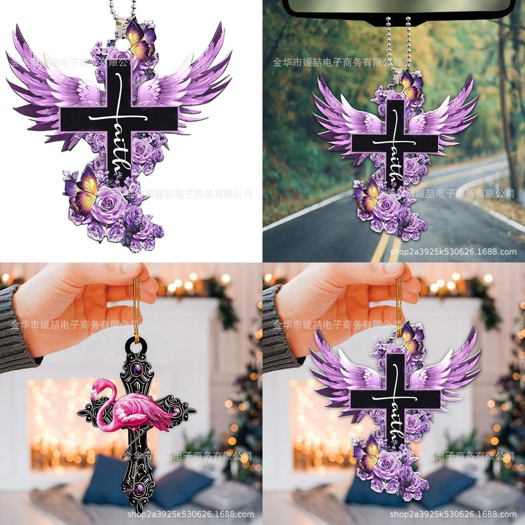Elegant Purple Rose Butterfly Car Rearview Mirror Accessory Christmas Tree Decoration Hanging Ornament