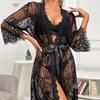 Sexy Mesh Lace Trim See-through Nightgown Robe - Women's Homewear