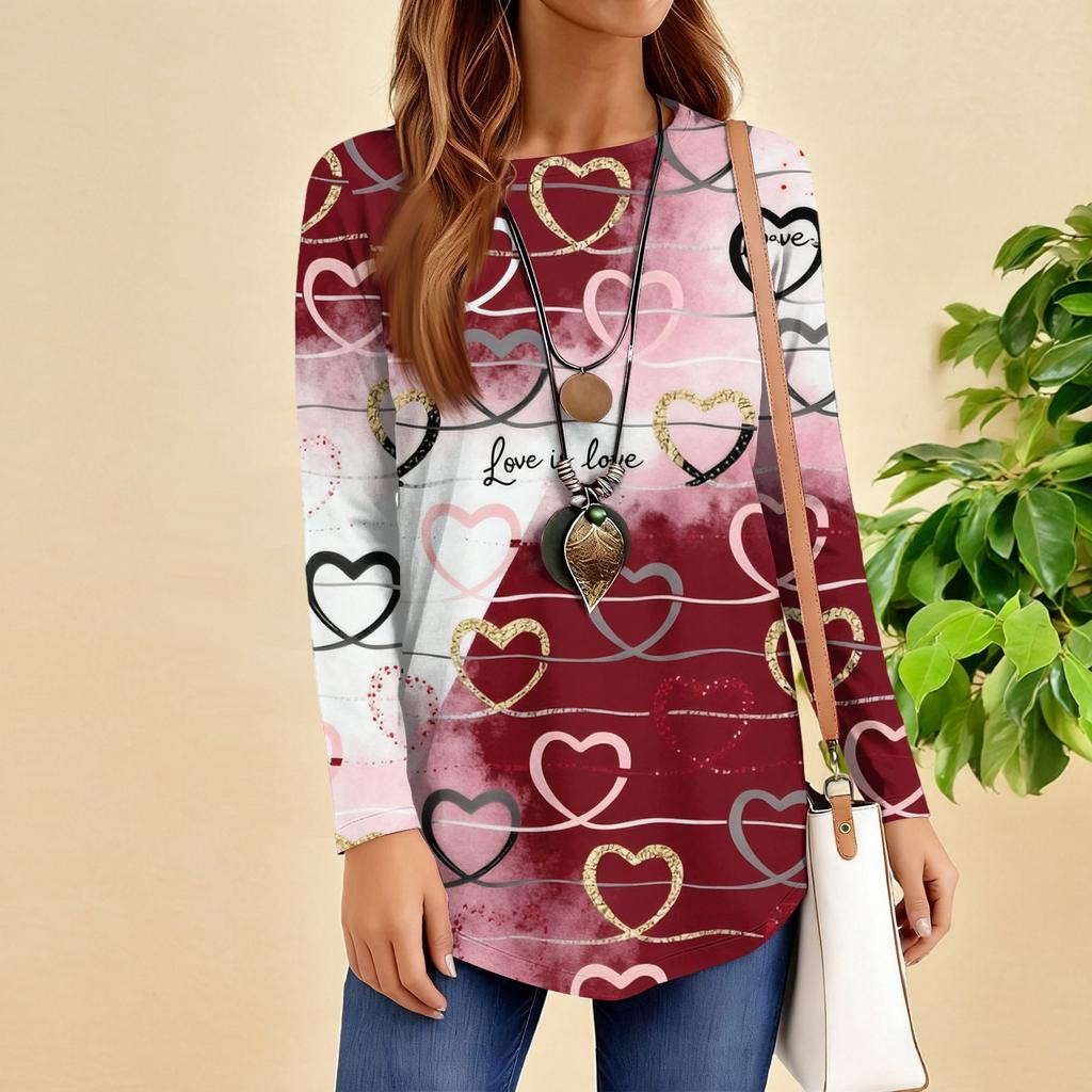 Women's Loose Round Neck Raglan Sleeve Printed Long Sleeve T-Shirt Pullover