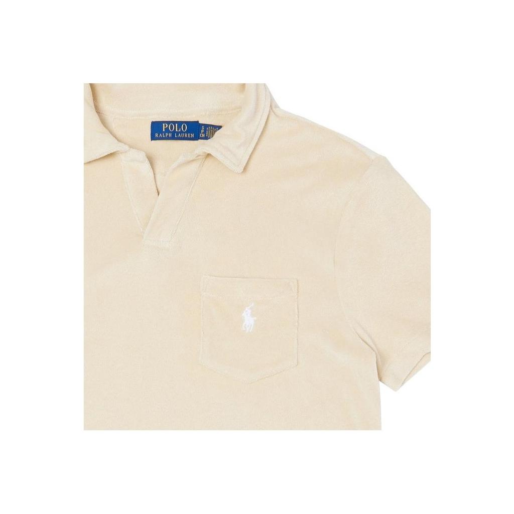 Polo Ralph Lauren Solid Logo Embroidered Towel Fabric Short Sleeve Polo Shirt Men Tops Beige 710937319-002