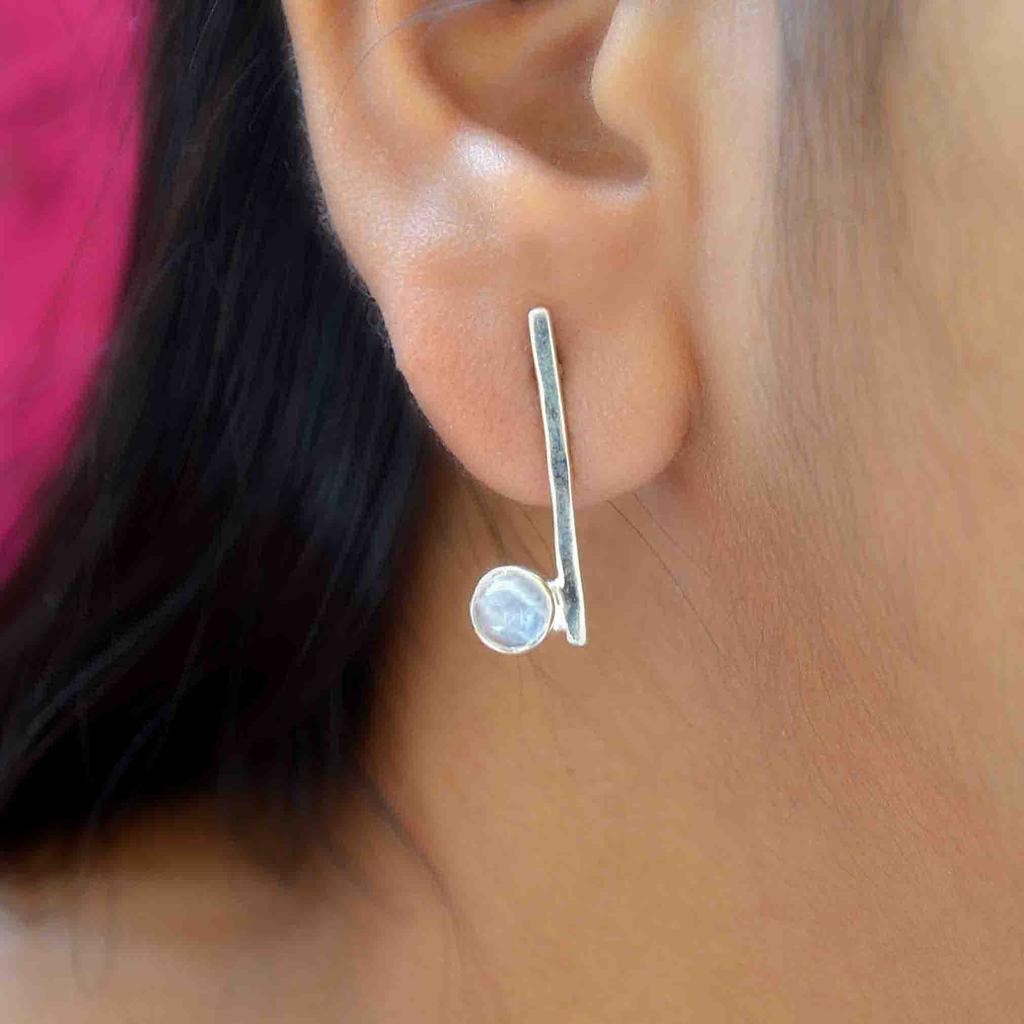 Moonstone Silver Bar Women Earrings Minimalist Jewelry Handmade Studs, Gemstone & Sterling Silver Jewelry Unique Wedding Gift For Her