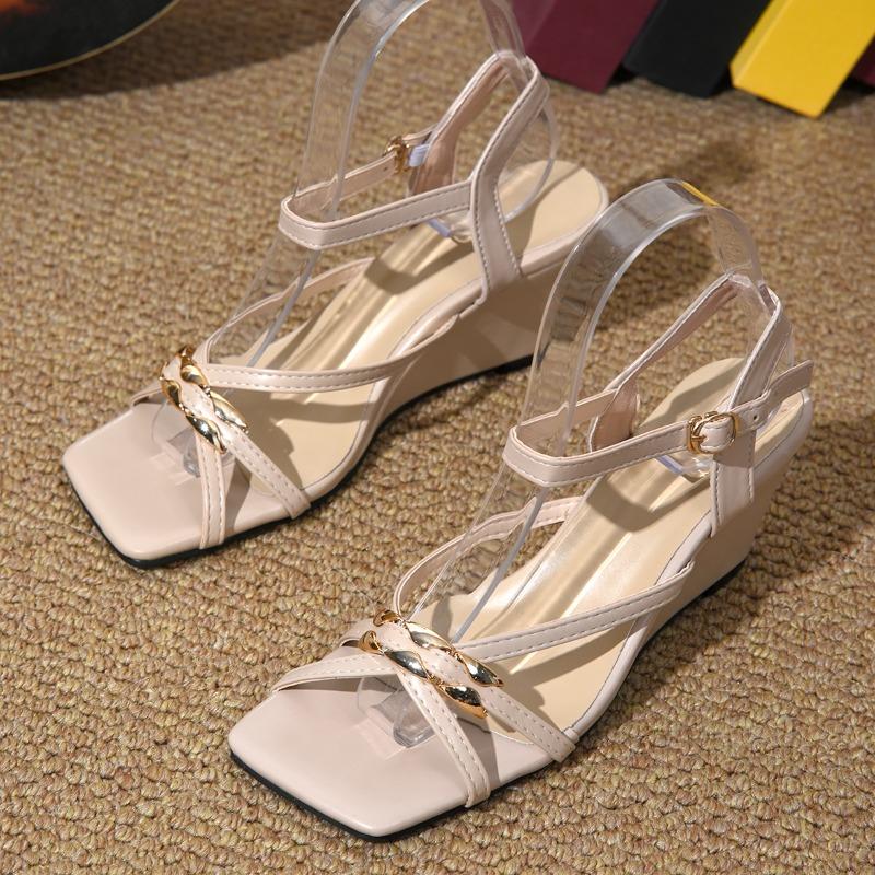 High-quality Solid Color Sandals Comfortable Wedge-shaped High Heels Banquet Women's Shoes High-end Summer