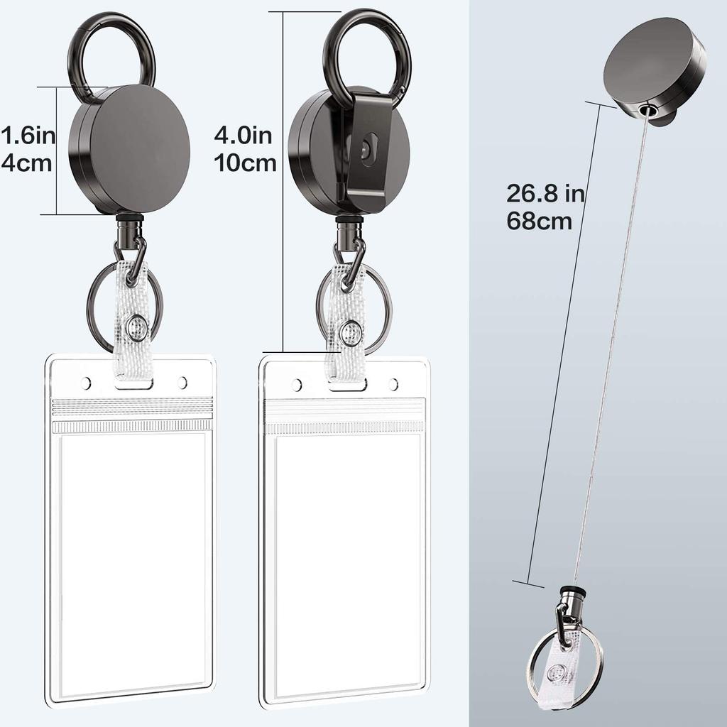 Reel Hanging Name Tag Extendable Reel Extends up to Loss Drop Includes 2 Carabiners and 2 ID Card Set of Round [Toplive] Keychain, Pin-on Reel, Reel,