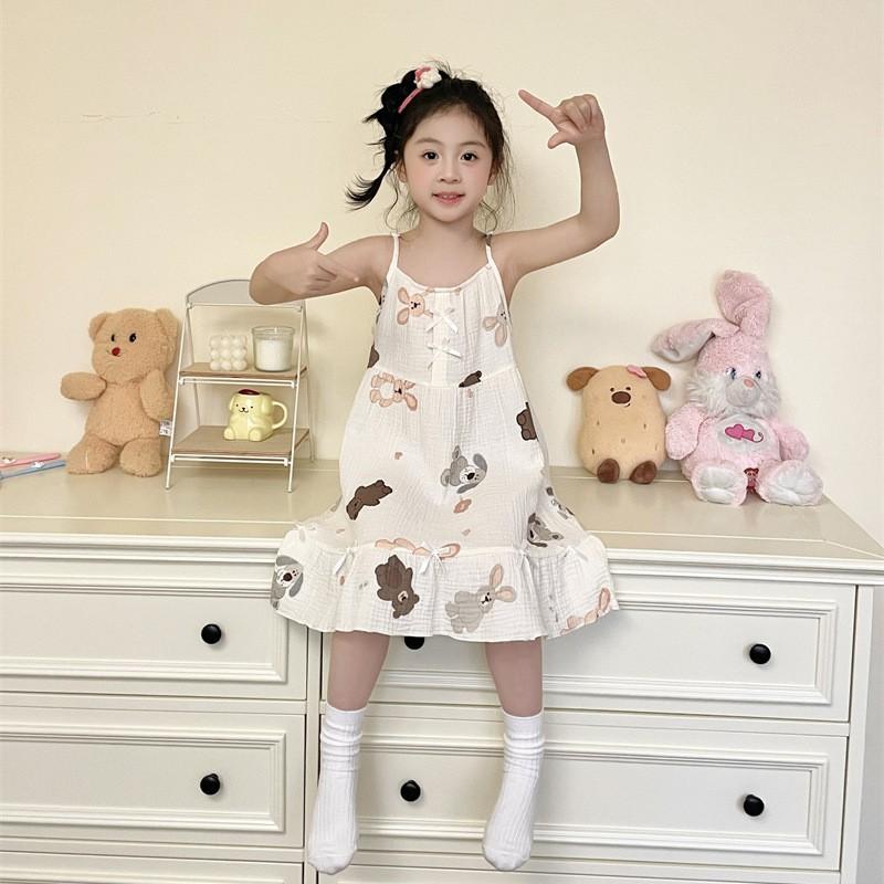 Girls Cotton Gauze Sleeveless Nightdress Loose Pajama Dress Kids 8 Years Cartoon Print