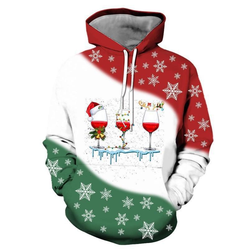 2025 Autumn/Winter Men's Red Wine 3D Christmas Hoodie with Scarf