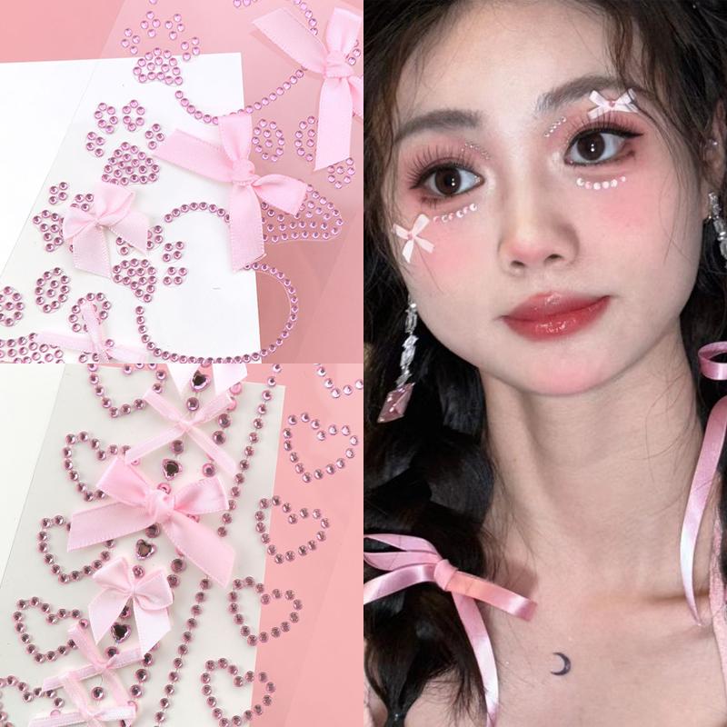 Tatuaggi Dolce Fiocco di Nastro Gioielli 3D Cristallo Diamante Adesivi per Tatuaggi Pendente Scintillante Artigianato Autoadesivi Cuori Arte Corpo Viso