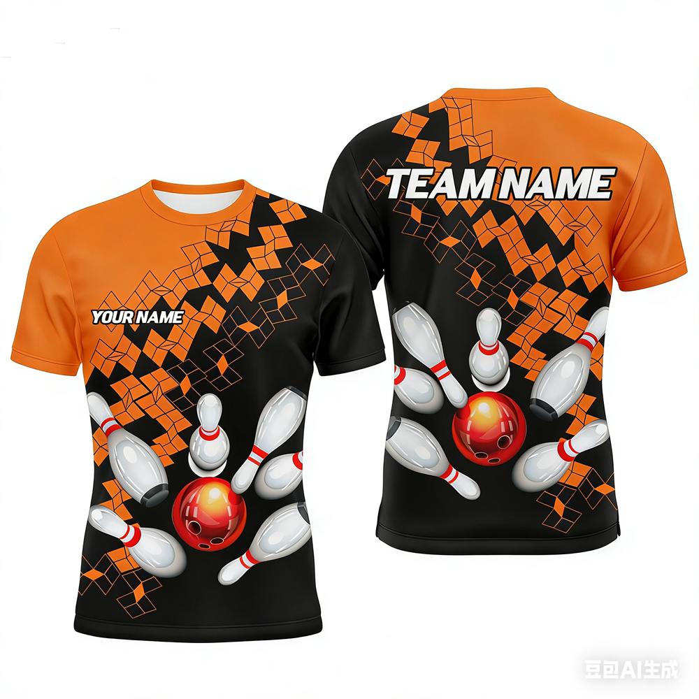 Funny 3D Print Bowling Ball Pattern Men's T Shirt Personalization Name Bowling Team Jerseys Casual O-neck Loose Short Sleeve Top
