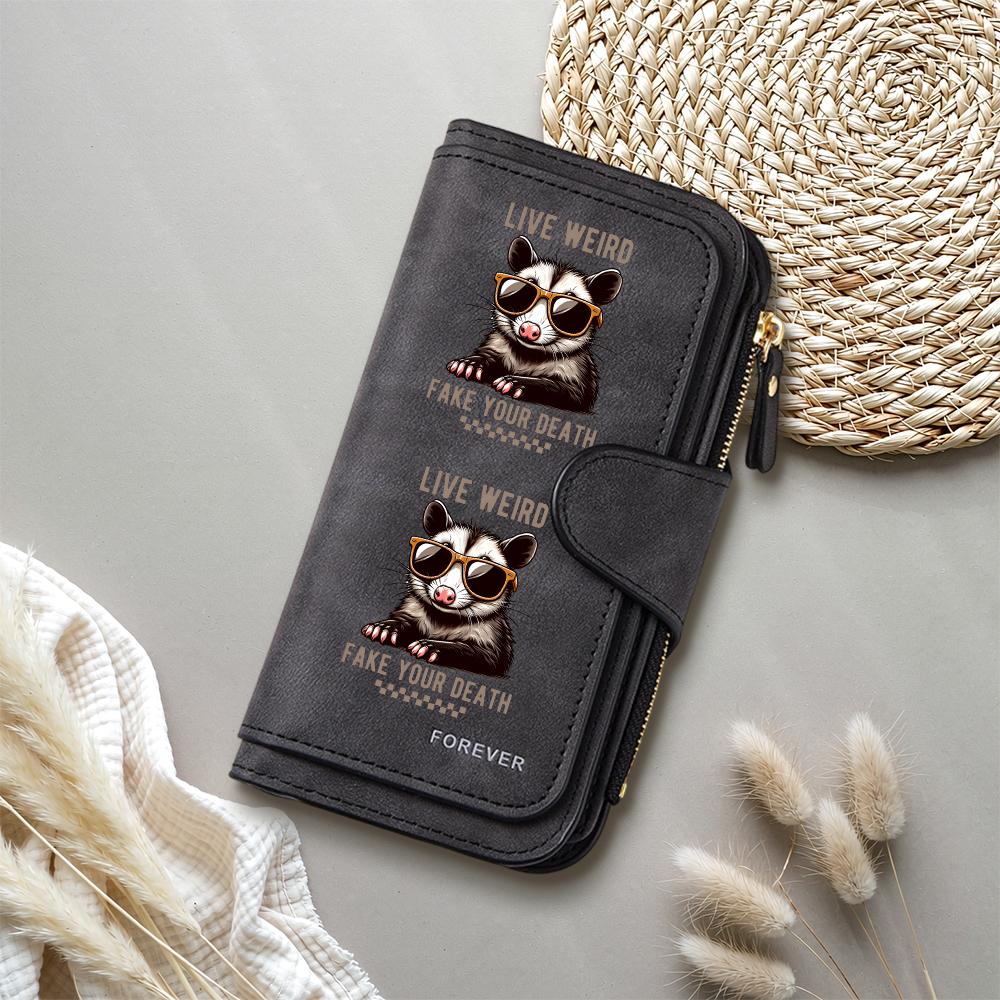 Cute Opossum Printed Long Wallet Fashion Casual Large Capacity PU Leather Credit Card Holder