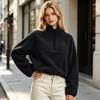 Women's Half Zip Long Sleeve Cropped Color Pullover Sweatshirt