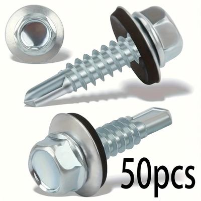 50 Sätze Hochleistungs-Selbstschneidschrauben aus Edelstahl - wasserdicht und rostfrei mit Unterlegscheiben, geeignet für äußere Metallr
