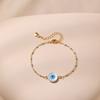 Gold Plated Dainty Light Blue Seed Bead White Shell Evil Eye Adjustable Bracelet