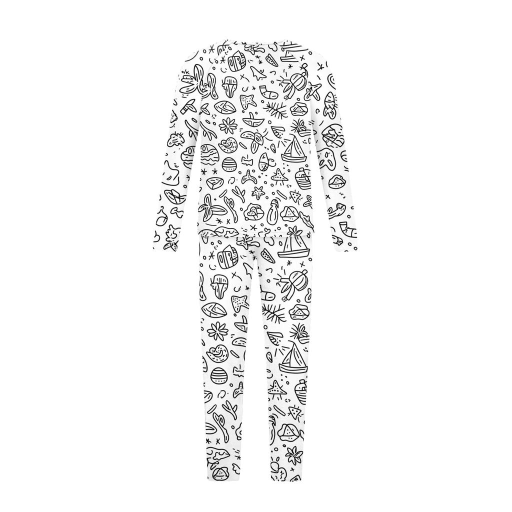 DIY Hand Painted Colorable-Parent-child Outfit - Print Round Neck Parent-child Long Sleeve Long Pants Home Clothes Suit Spring