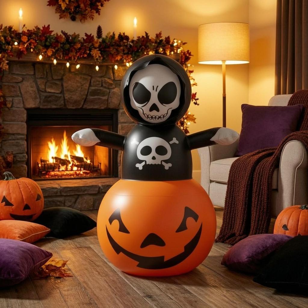 Inflatable Skeleton Pumpkin Sturdy Stack Bright for Entryway