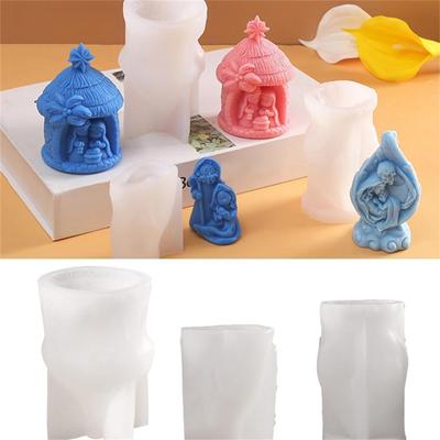 Nativity Plaster Craft Silicone Mold DIY Holy Family Epoxy Resin Casting Mould Christmas Scented Candle Wax Mold Home Xmas Decor