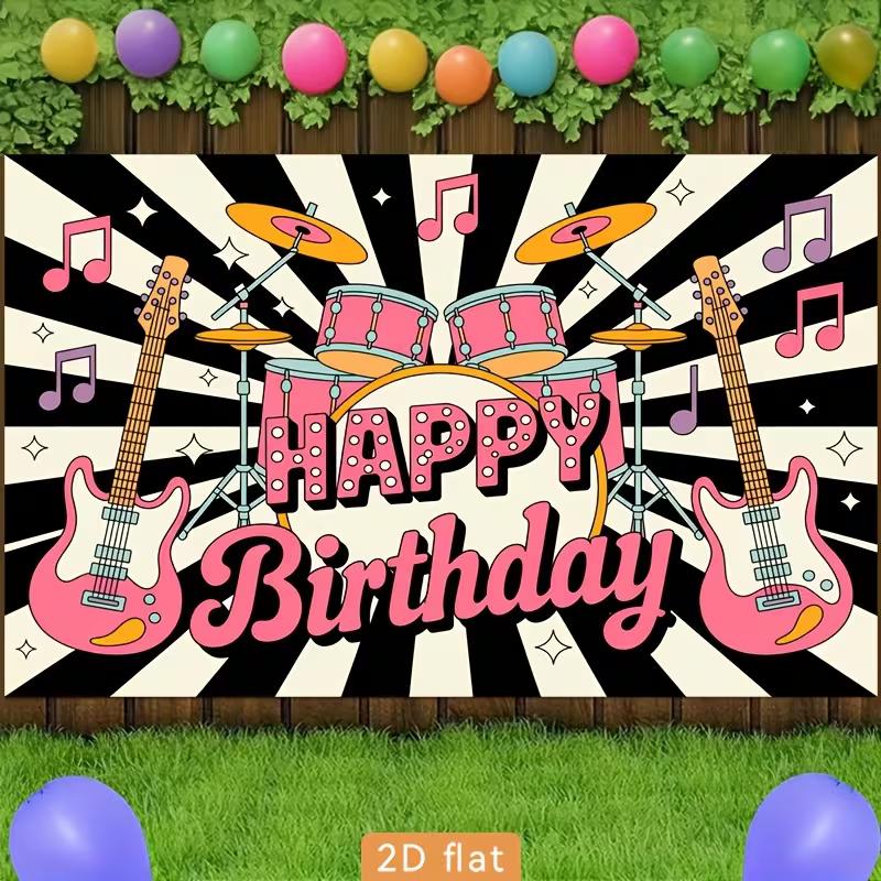 2D Rock N Roll Instrument Birthday Backdrop Kids Party Photo Background Cloth