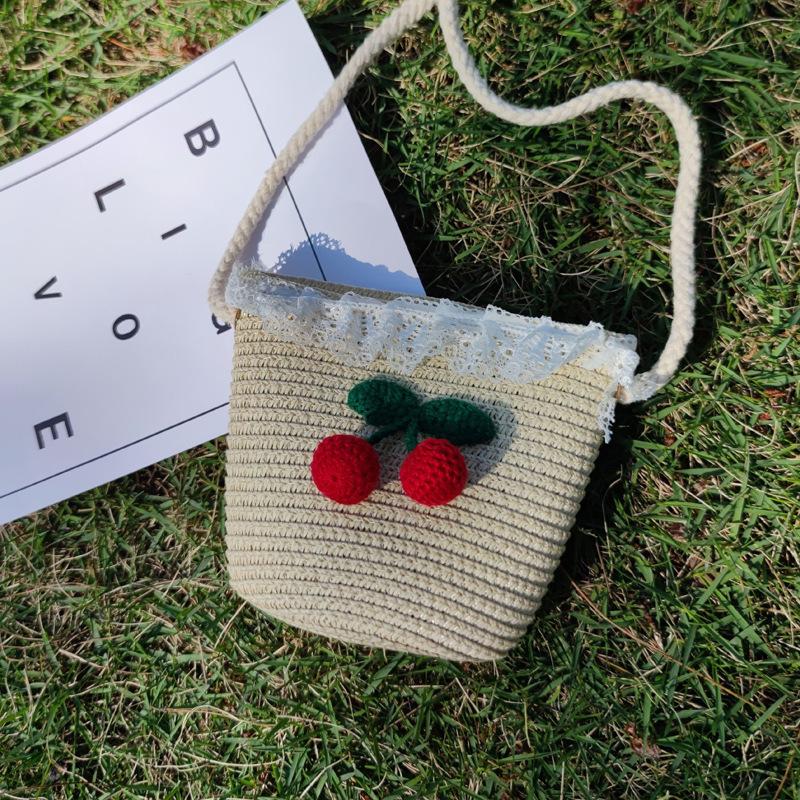 Handwoven Straw Bag Naked Bag Children's Flower Child Straw Bag Messenger Bag Cloud Bag Fashionable and Versatile