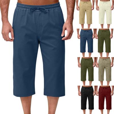 Men’s Loose Fit Capri Pants Three Quarter Length Drawstring Waist Casual Lightweight Cropped Trousers for Daily Wear