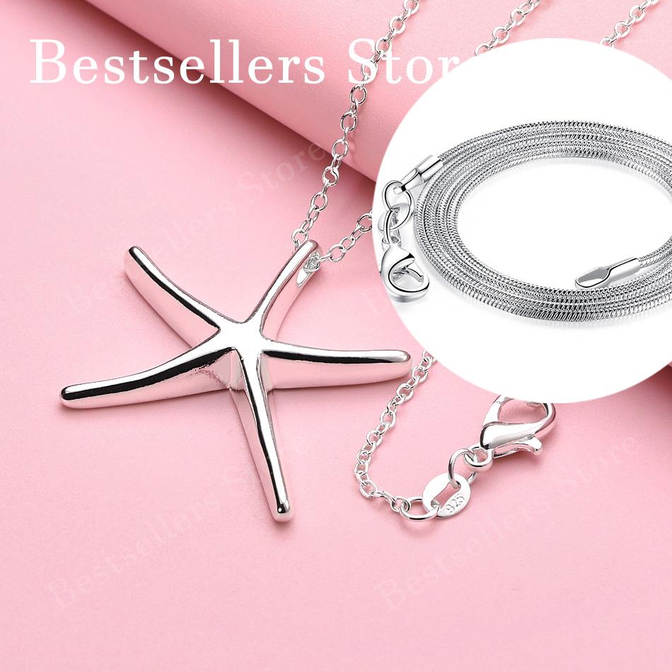 925 Sterling Silver 16-30 Inch Exquisite Starfish Pendant Necklace for Women's Fashion Jewelry Gifts, Wedding Accessories