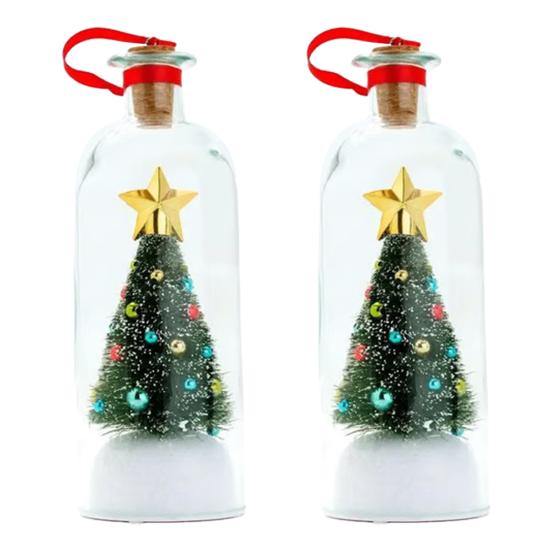 Christmas Tree Message In A Bottle Recordable Voice Message Bottle Ornament with Playback Cork Greeting Glass Bottle with Snowy Scene Xmas Keepsake