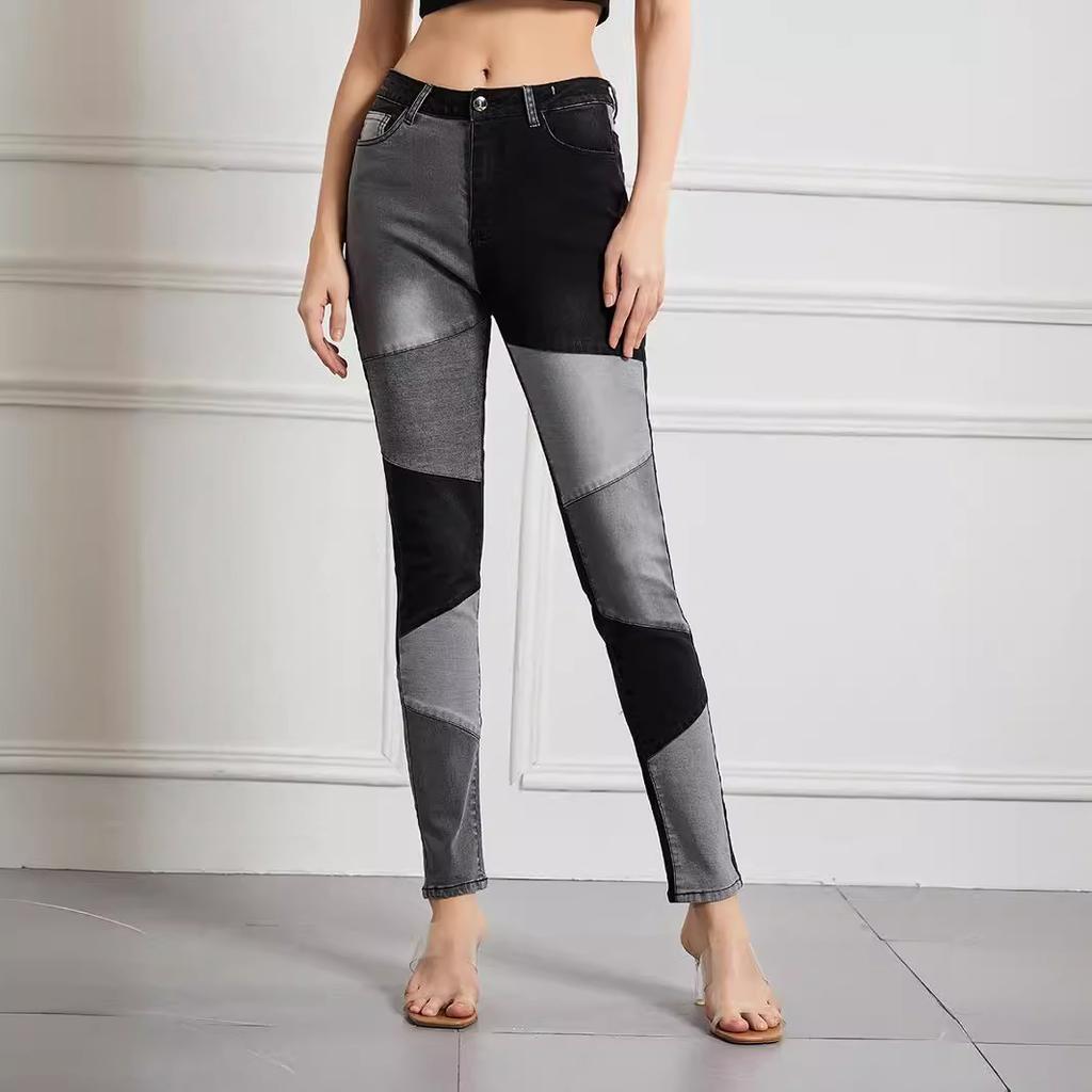 GMXIA Women's Jeans Slim High Waist High Stretch Splicing Trousers Large Size Women's Pants Clash of Colours