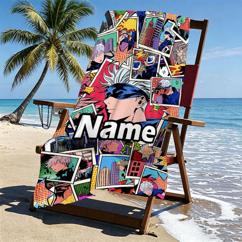 Custom Name Personalized Jujutsu Kaisen Print Beach Towel, for Trip Camping Beach Party Home Decor, Birthday Gift for Family & Friends