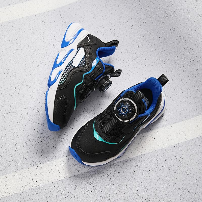 Anta Kids Synthetic Leather Trendy Versatile Lightweight Shock Absorbing Low Top Running Shoes Kids Sneaker Black Blue A12439919N-2