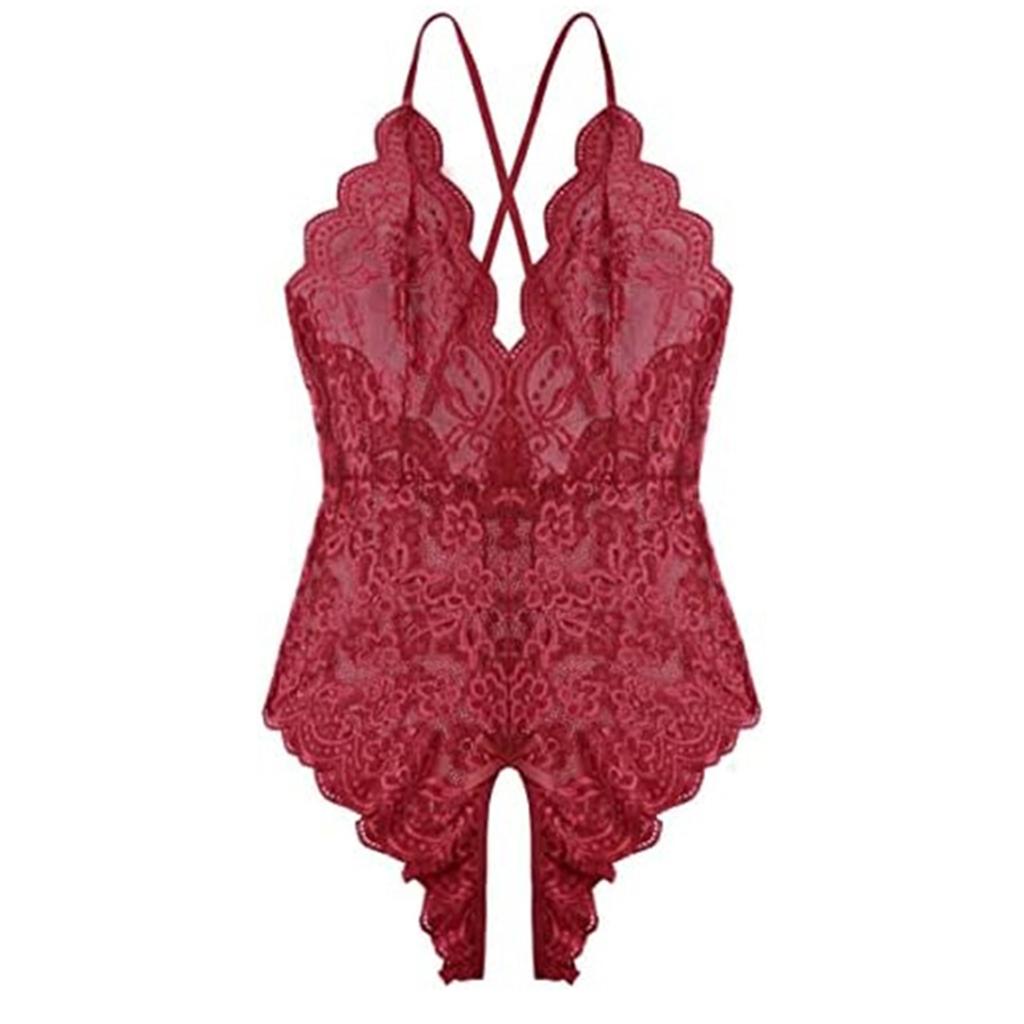 Open Crotch Women Bodysuit Deep V-Neck Floral Embroidered Lace Underwear Sleepwear Backless Crotchless Underwear Sexy LingerieGood product