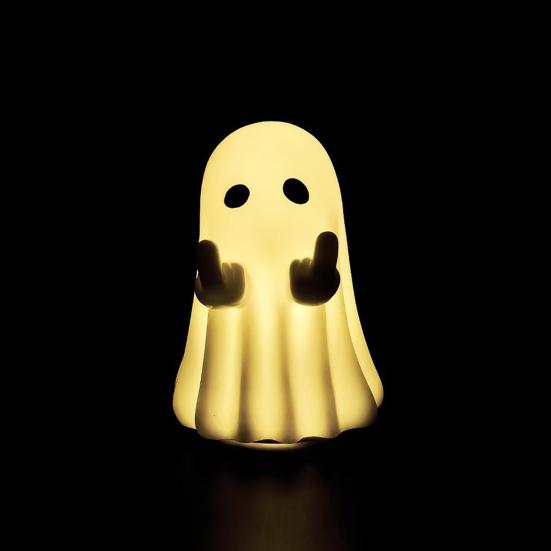Light-Up Ghost Figurine Halloween Middle Finger Ghost Decoration Lighted Flip-off Ghost Ornament for Party Mantel Shelf Tabletop