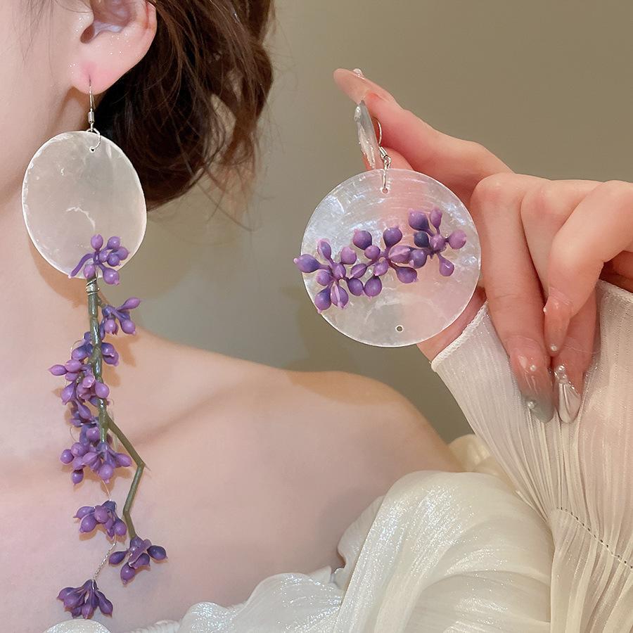 Silver needle fabric rice bead chiffon flower beaded fringed earrings super fairy sweet temperament stud earrings niche design earrings