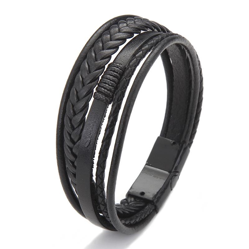 Meier Leather cord handwoven bracelet men s bangle ethnic style good luck charm