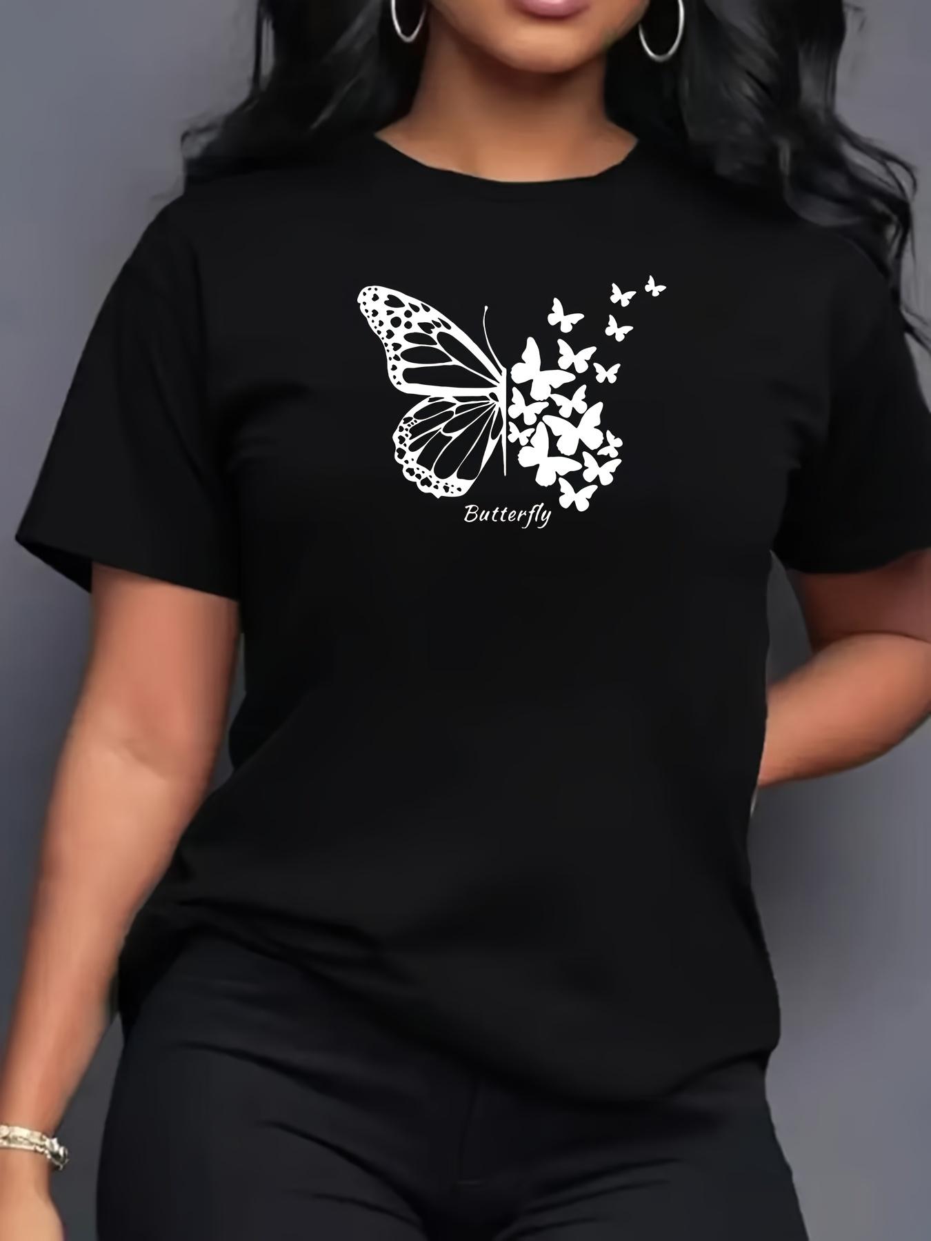 Butterfly Pattern Print Comfortable Women S Short Sleeve T-Shirt Sport Floral Ladies Tee Graphic T-Shirt Women S Top S разноцветный