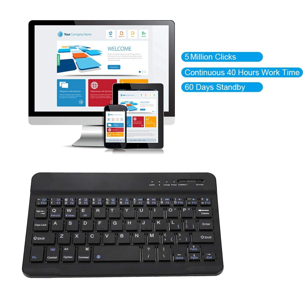 7-inch Bluetooth Keyboard, Lightweight, Compact, Portable, for Laptops and Desktops, Wireless USB Keyboard, Aluminum Alloy, Black